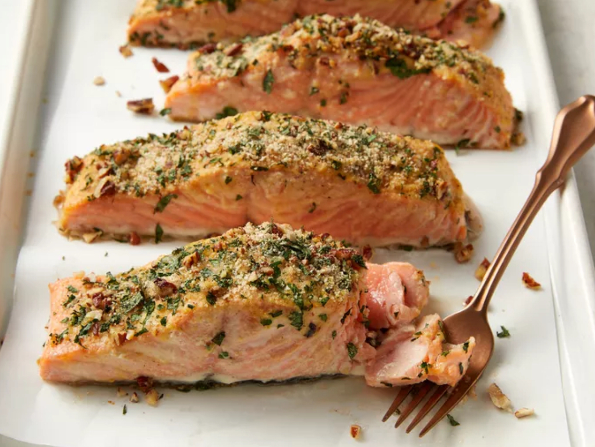 Herb-crusted roasted salmon